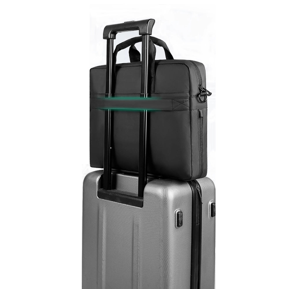 MarkRyden black anti-theft tech commuter briefcase 14/15.6" on silver luggage