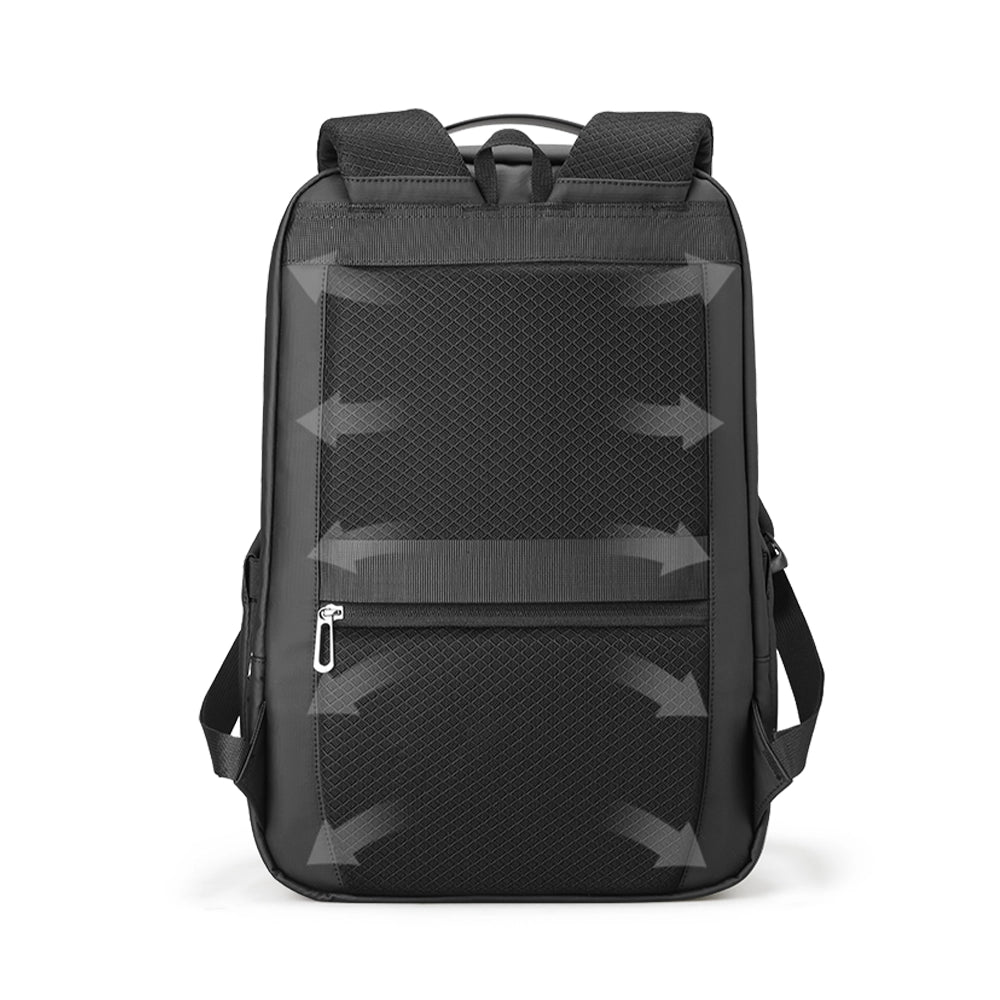 Markryden stylish black leather waterproof backpack with USB port & mesh compartments