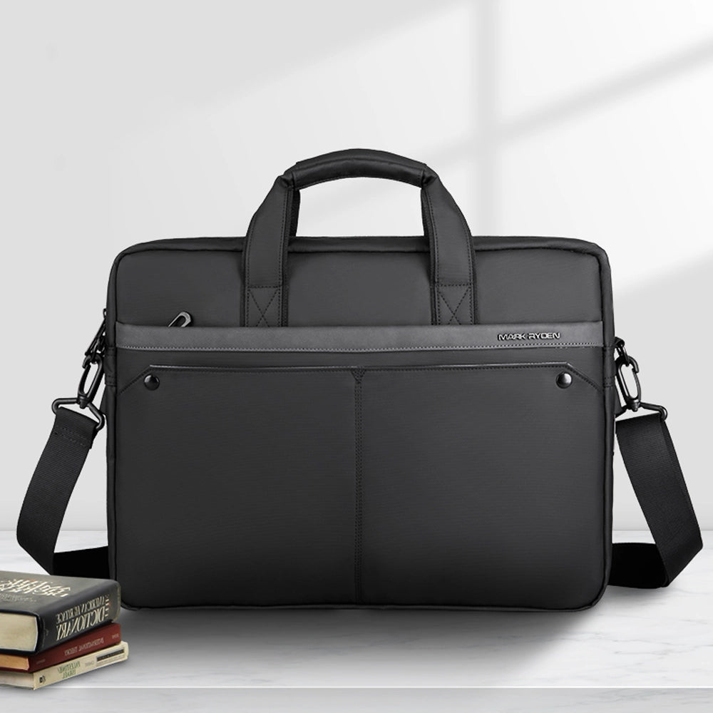 Markryden classic tech commuter briefcase 14/15.6 inch with dual handles, front pocket, black design