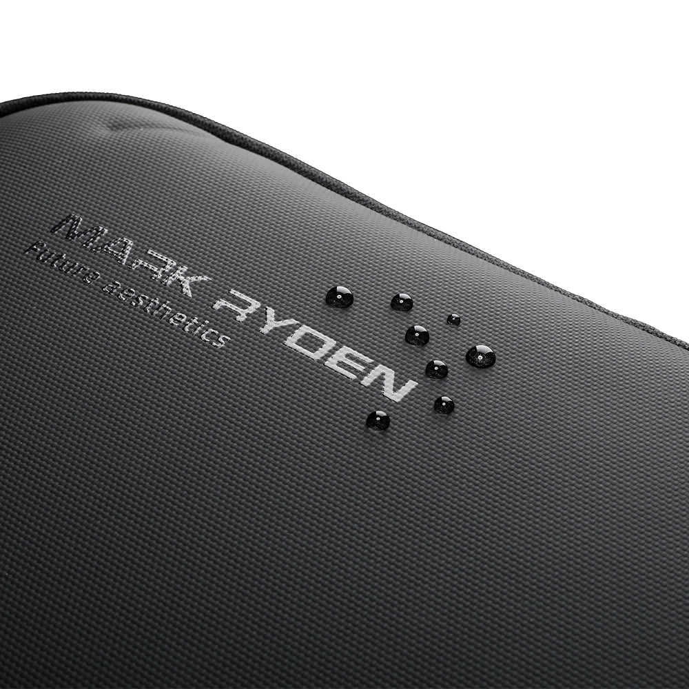 Mark Ryden black futuristic minimalist backpack with water droplets