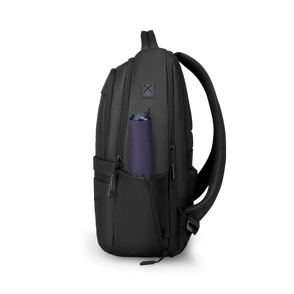 MARKRYDEN black anti-theft USB charging laptop backpack with front pocket