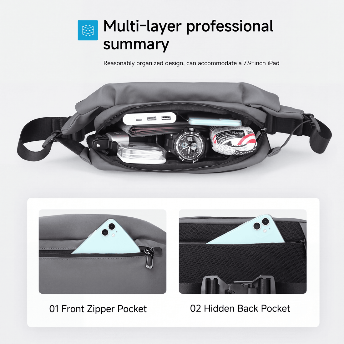 Peiano Elite Gray: Oxford Material Elegant Lightweight Waterproof Crossbody Bag