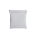 Light gray MarkRyden coin pouch: smooth faux leather, secure metal clasp flap, compact design for effortless valuables carry.