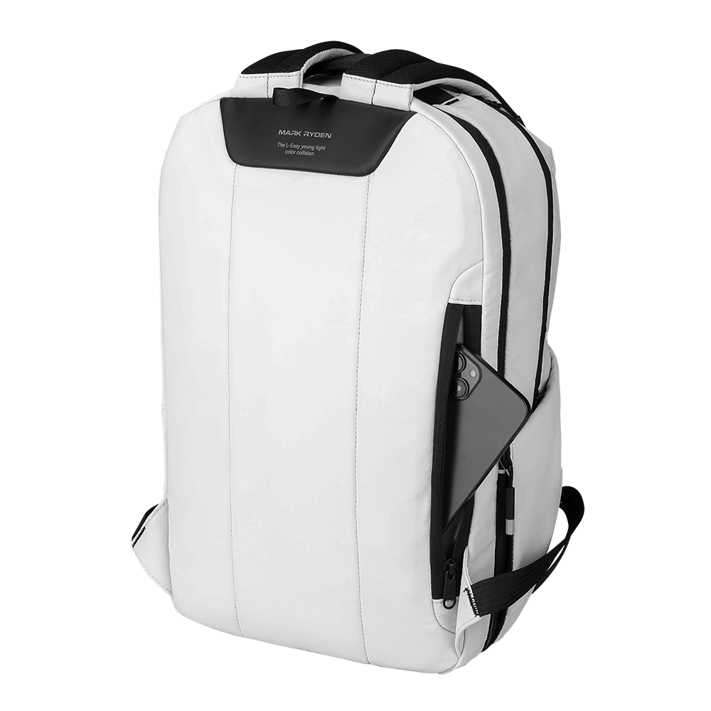 Mark Ryden white ultra-light anti-theft backpack with black accents