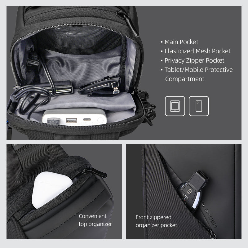 ChargeSling: RFID-Safe Chest Bag with USB Charging Port For Commute