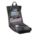 Black rolltop commuter backpack with organized interior compartments, MARKRYDEN anti-theft style.