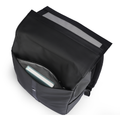 MarkRyden professional stylish black commuter backpack with spacious interior and zippered pocket holding book
