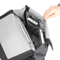 Professional stylish gray-black MarkRyden commuting backpack interior with compartments