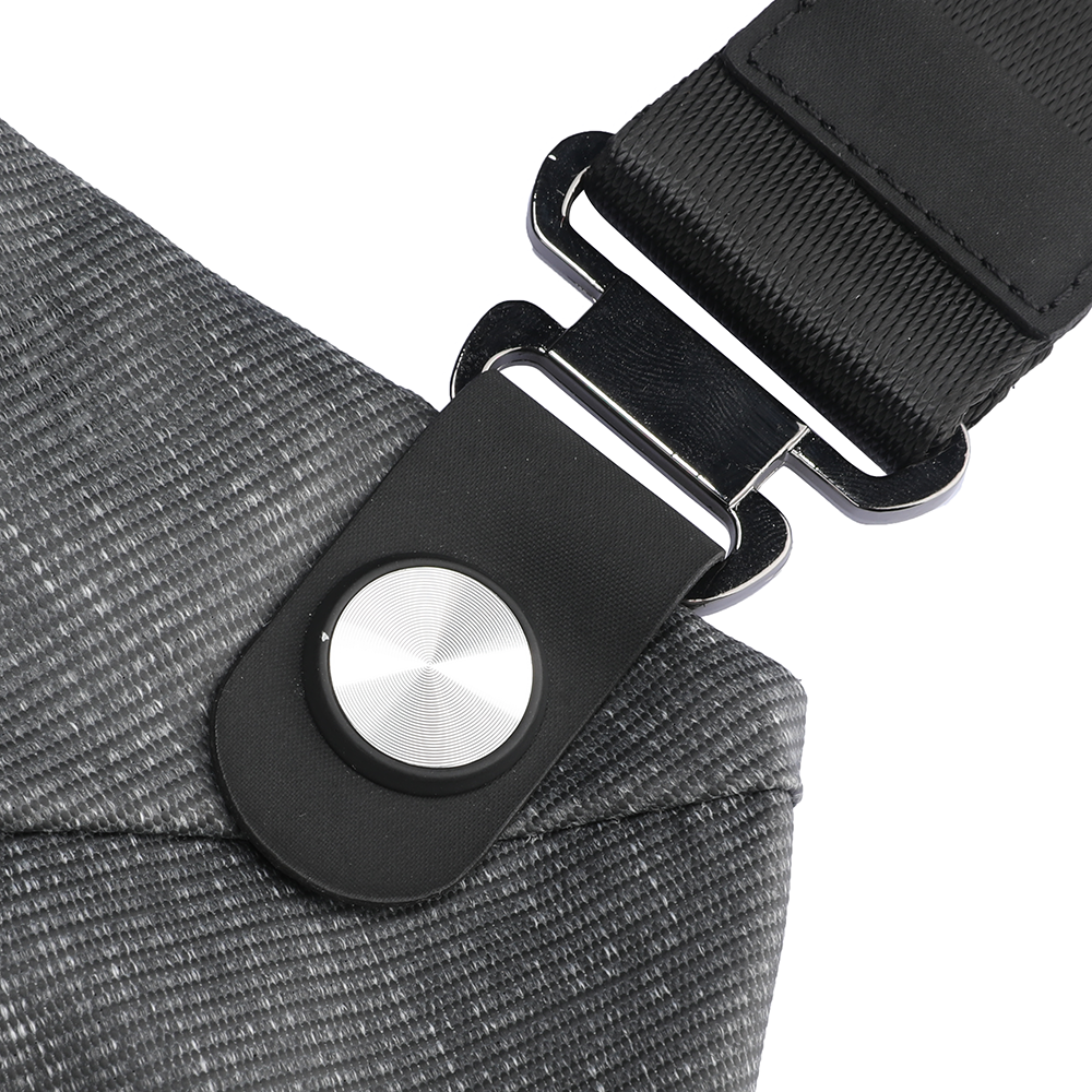 Gray textured chest bag strap with sleek silver buckle - MarkRyden anti-theft daily travel accessory