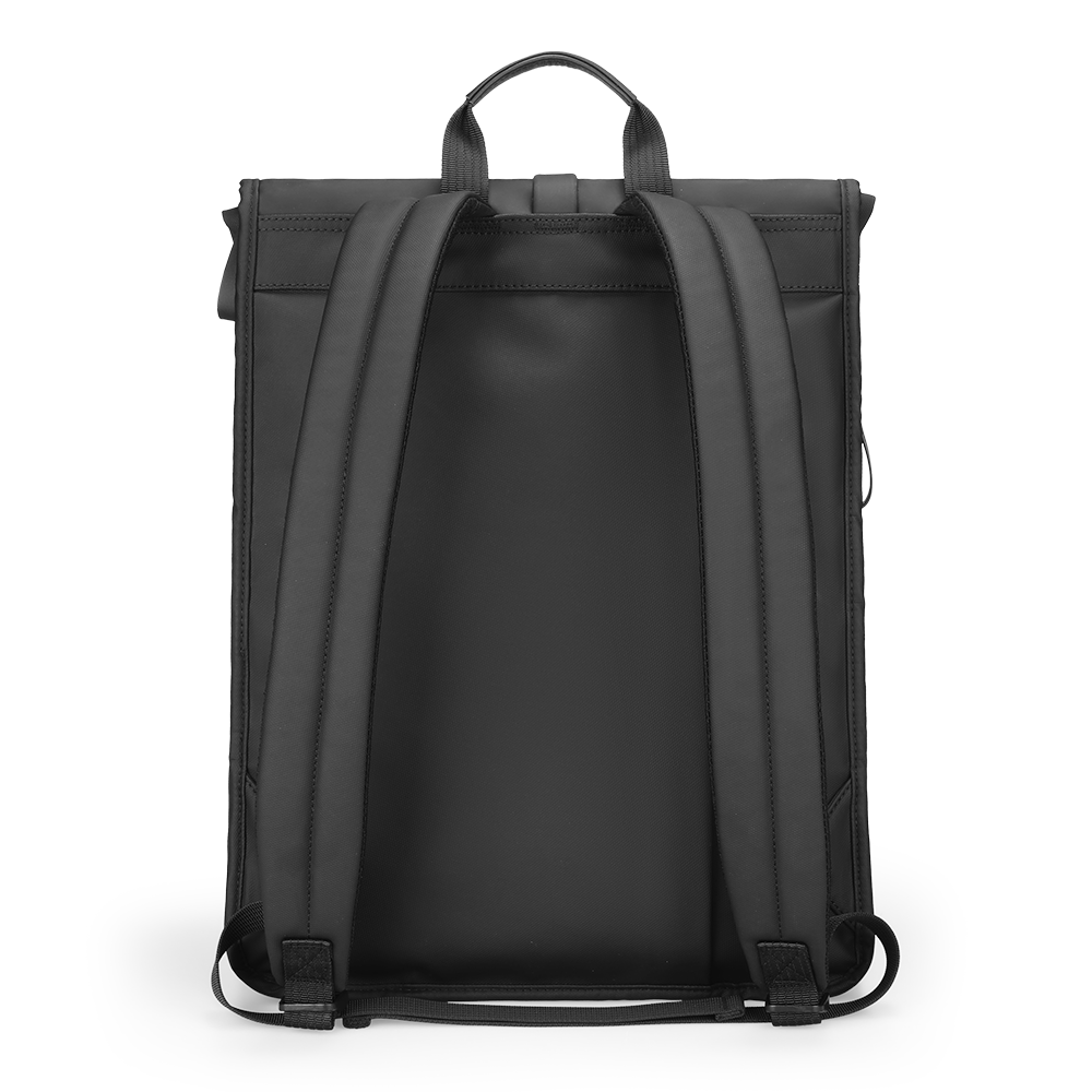 MarkRyden black leather casual backpack with padded straps
