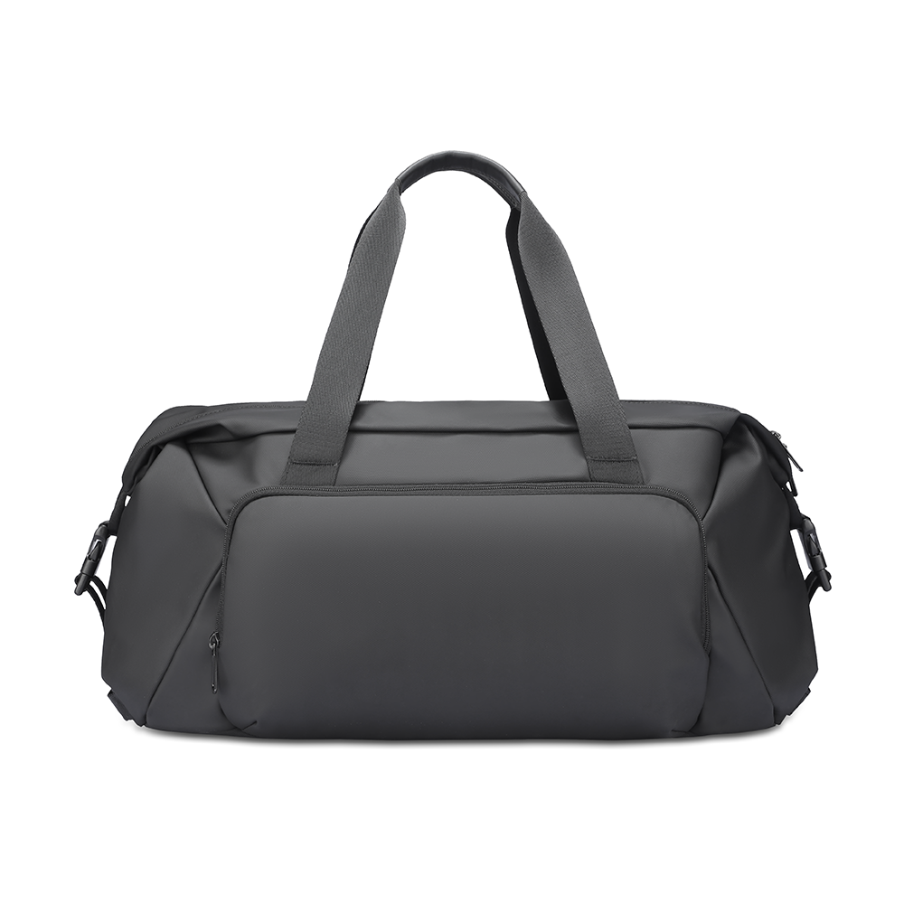 Dark gray JourneyFlex versatile mega handbag with dual handles, front zip pocket, and side compartments in durable fabric.