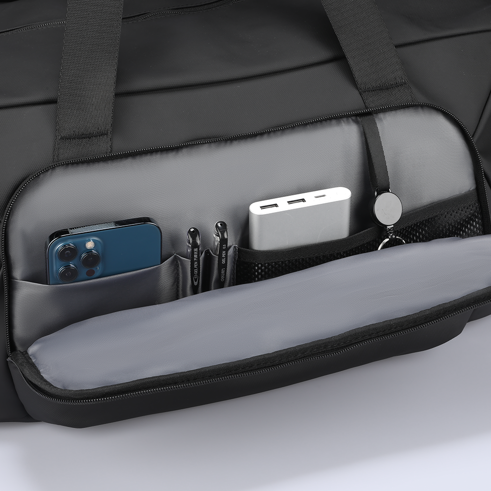 Markryden JourneyFlex anti-theft handbag with organized compartments, black exterior, gray interior