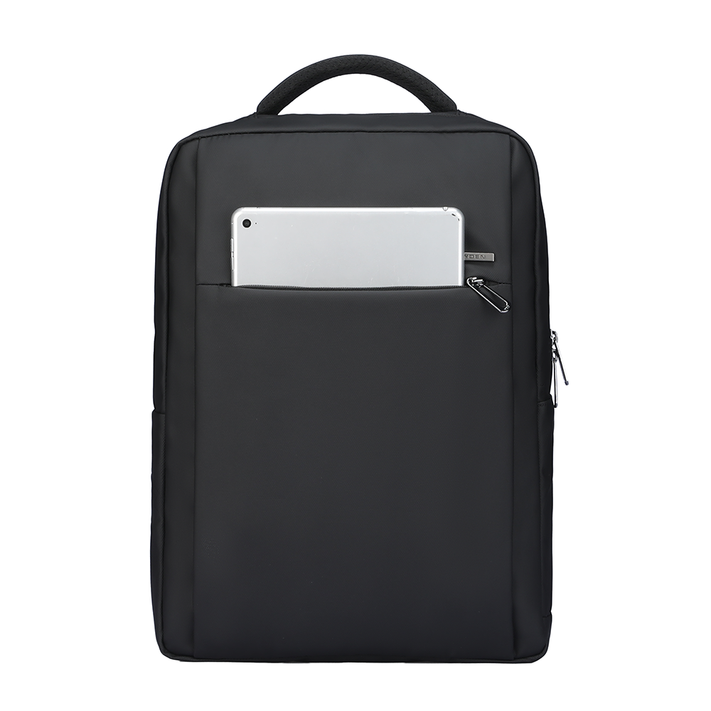 Black business multi-layer 15.6 inch laptop backpack with front tablet pocket and zippers