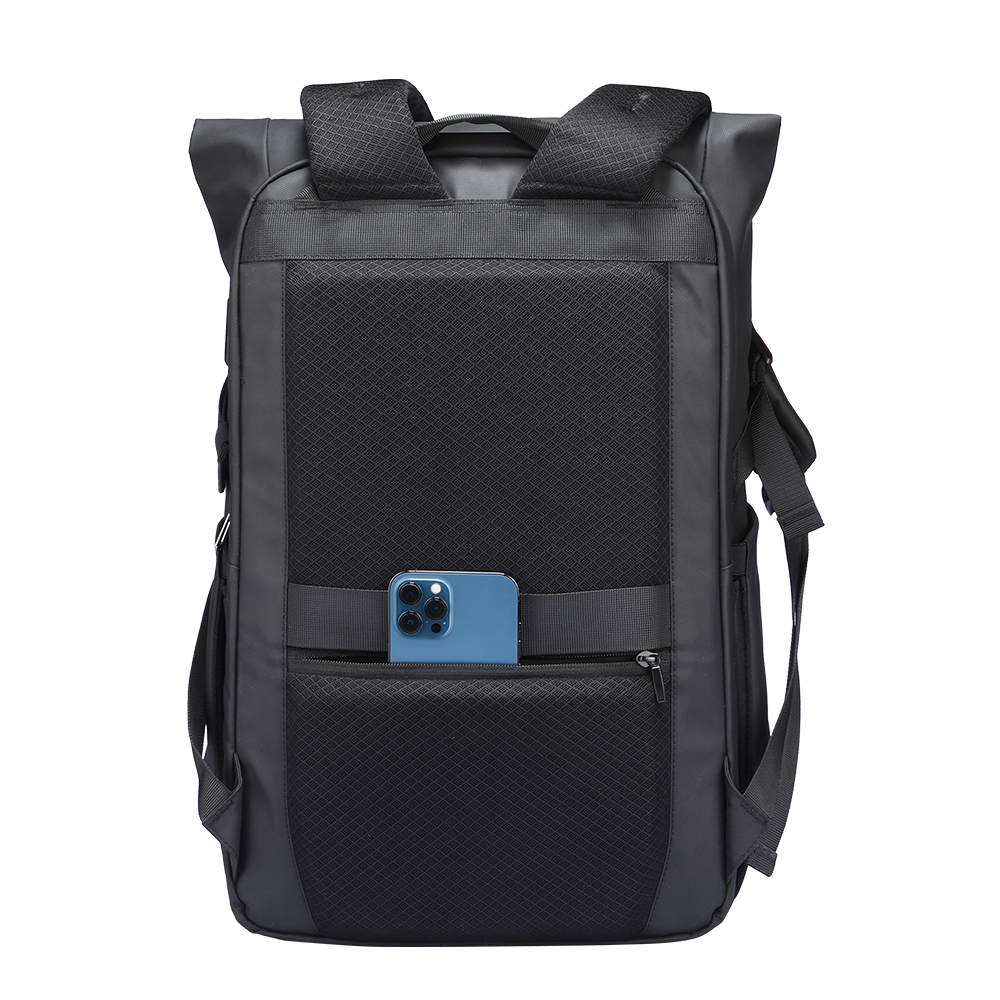 MarkRyden black multifunctional anti-theft travel backpack with front phone pocket