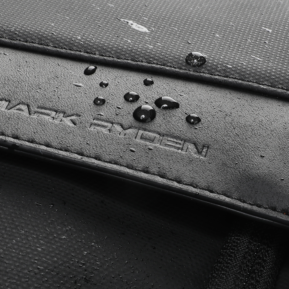 Black Mark Ryden backpack with water droplets, embossed logo