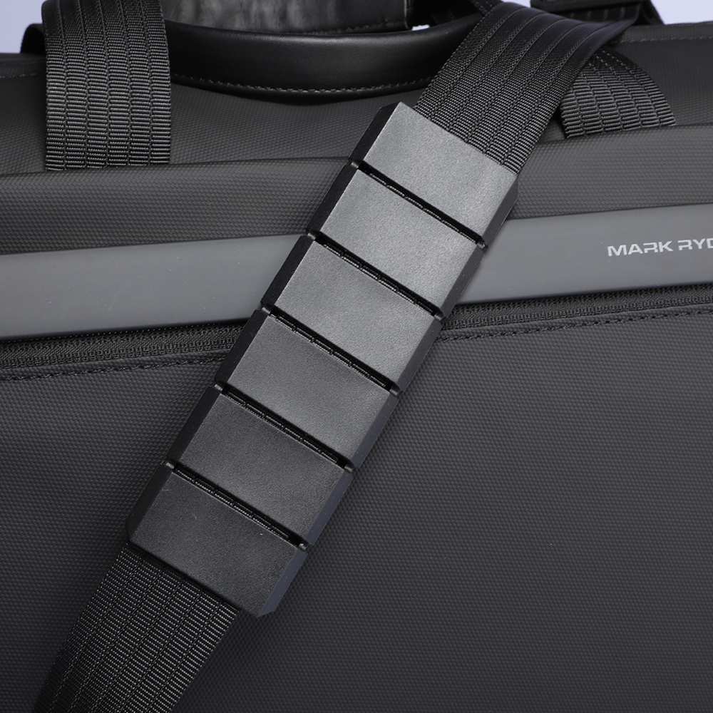 MarkRyden Deformable II black leather fitness sports handheld crossbody bag with segmented deformable strap, designed for multifunctional use.