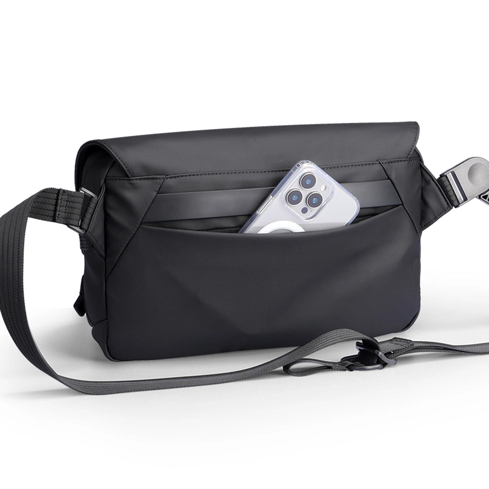 MarkRyden black waterproof switch sling bag for urban gamers with phone pocket