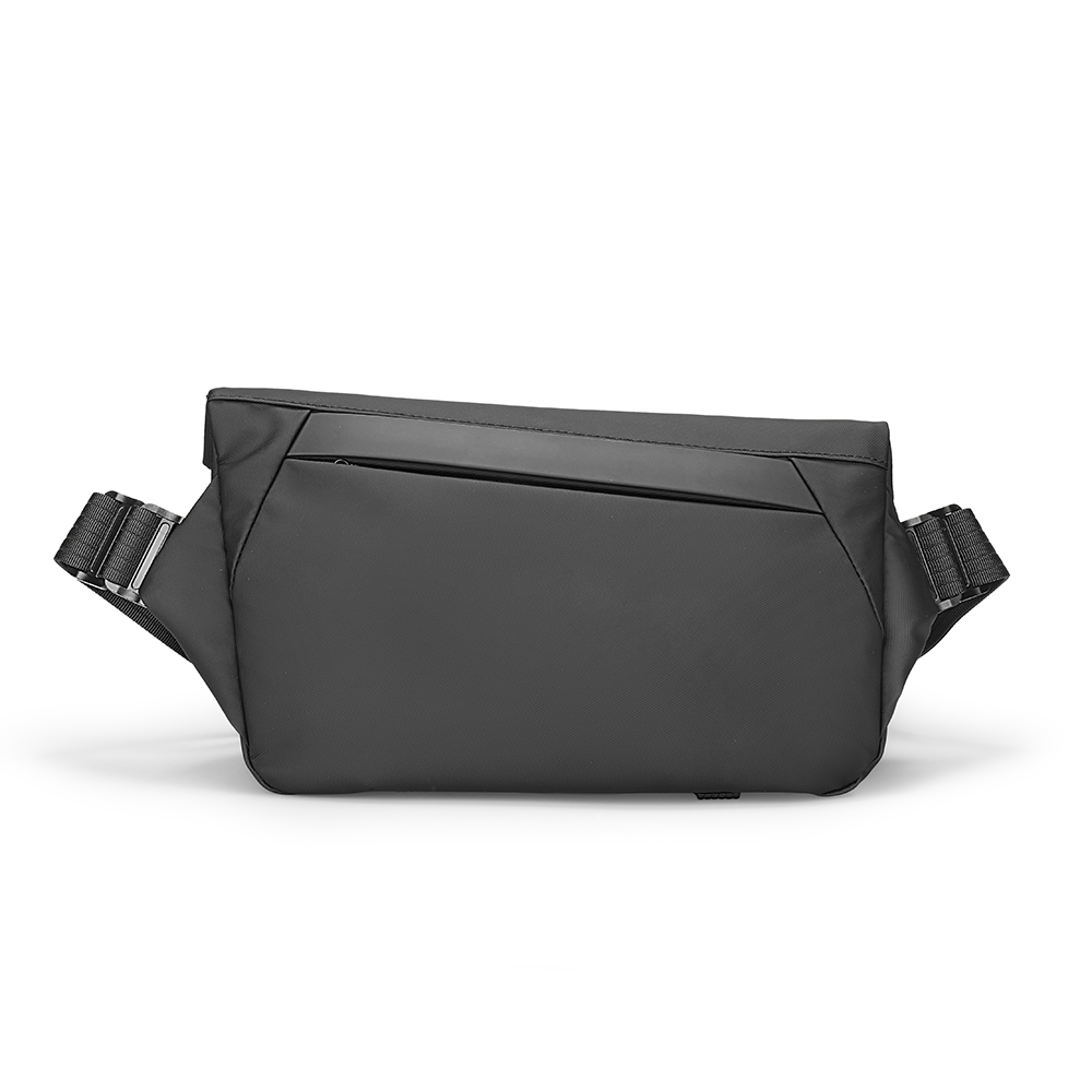 MarkRyden black leather waterproof messenger bag with adjustable strap