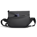 MarkRyden black leather waterproof scratch-resistant messenger bag with phone pocket