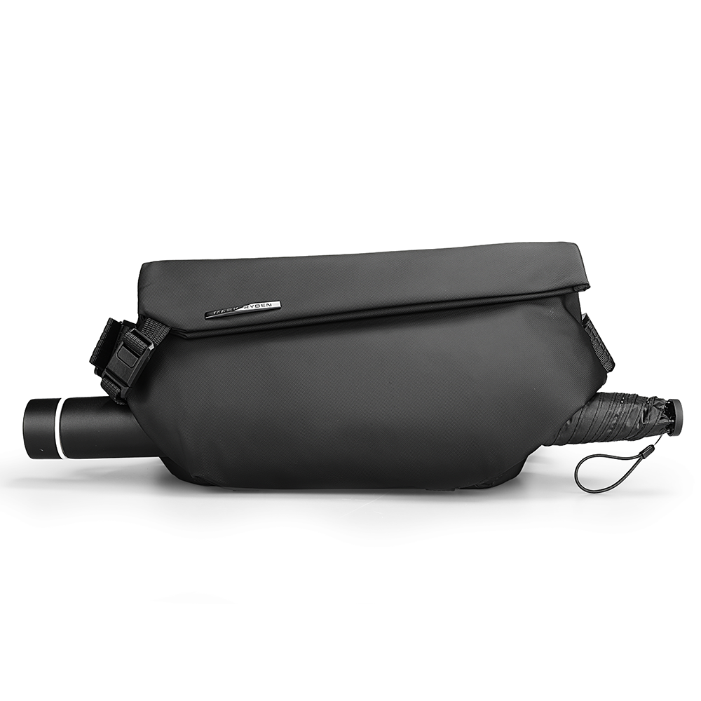 MarkRyden black leather waterproof scratch-resistant messenger bag with buckle