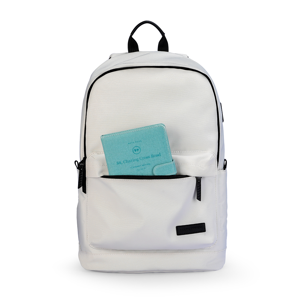 White MarkRyden daily lightweight school backpack with front pocket