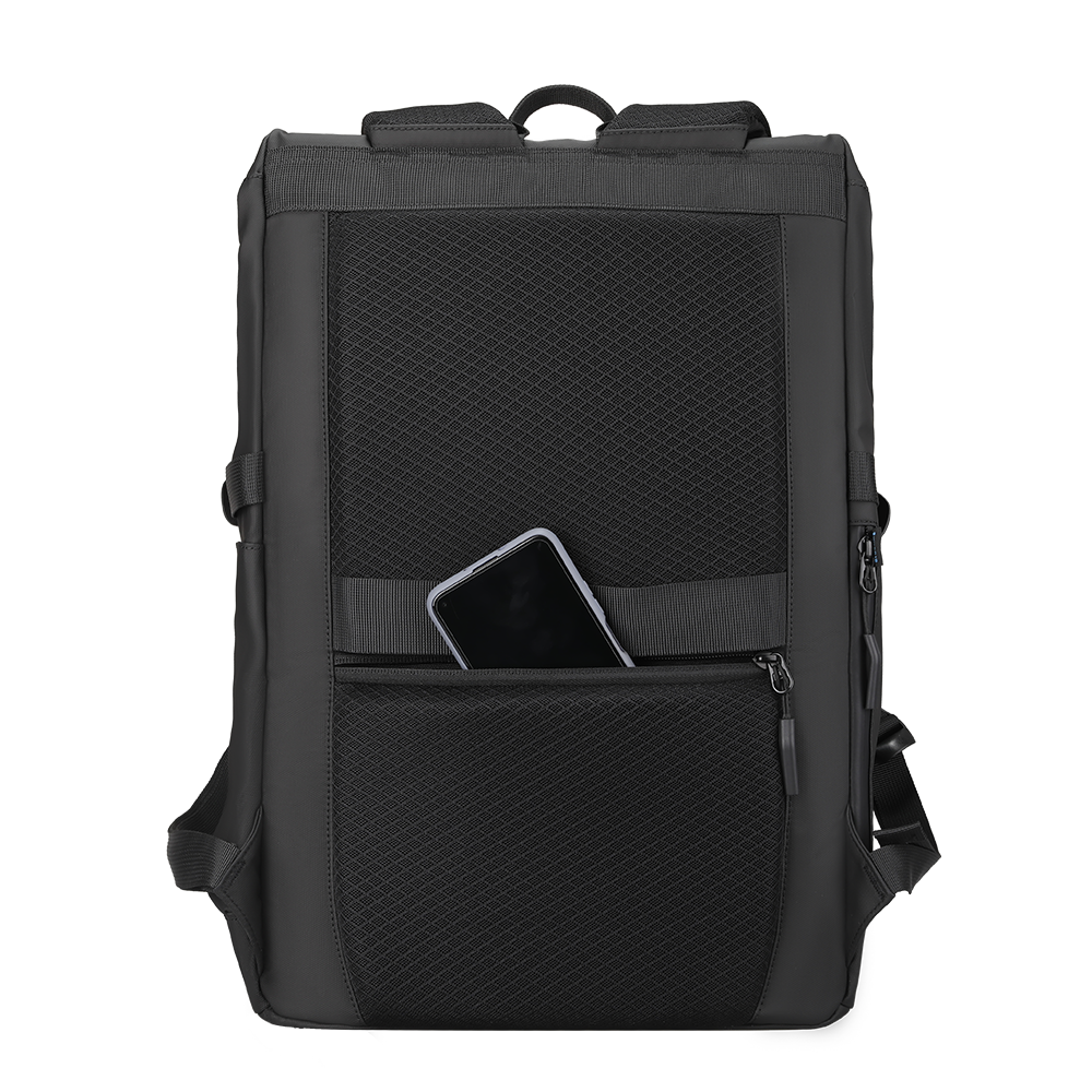 MARKRYDEN black multifunctional backpack with mesh pockets and phone