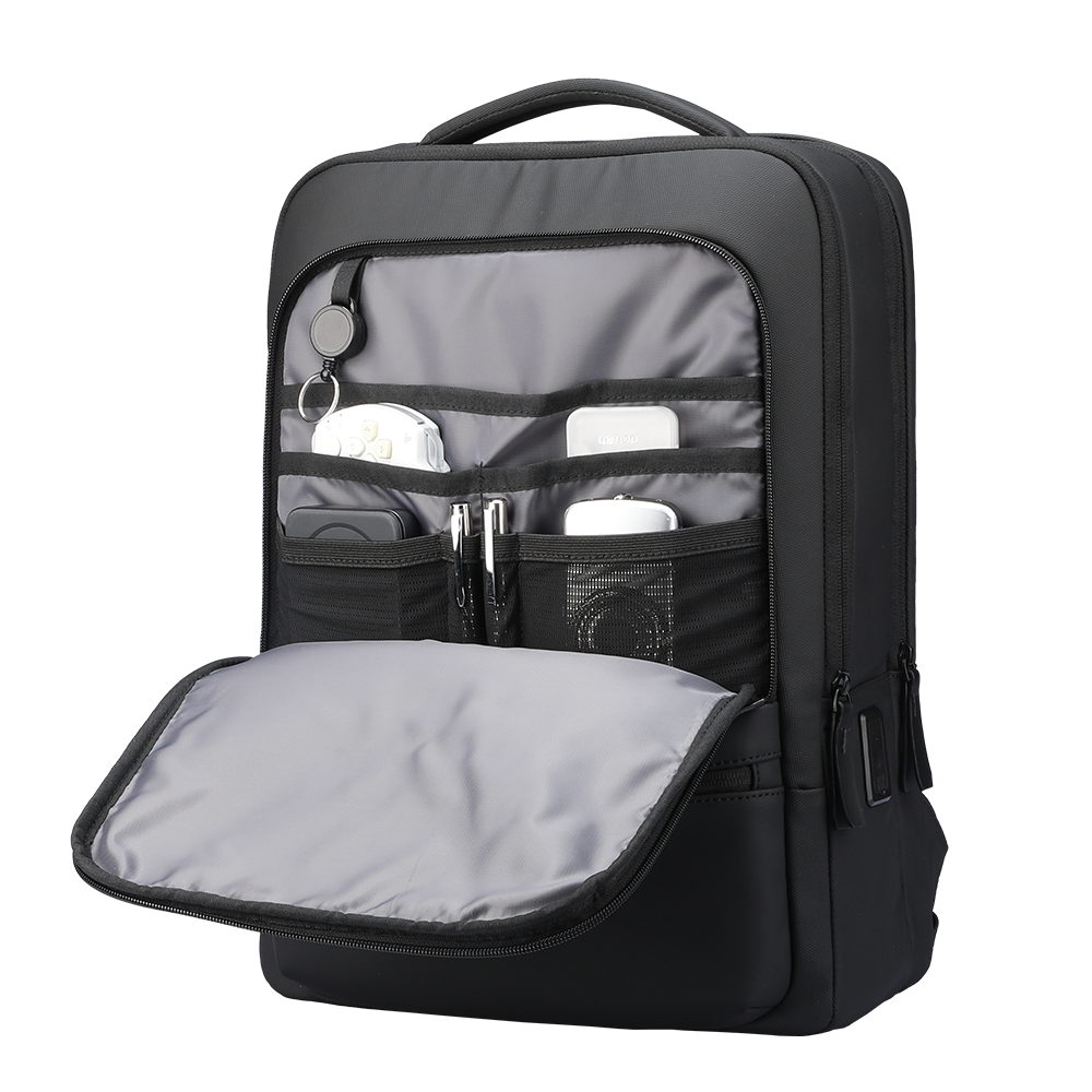 MarkRyden ChargeFlex smart backpack - black anti-theft bag with organized tech compartments