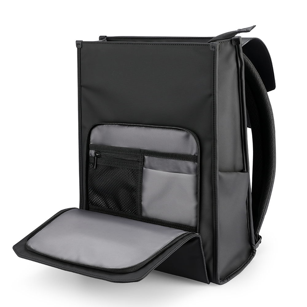 Black Oxford backpack with open compartment, gray interior - MarkRyden