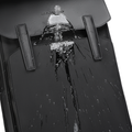 Black Oxford backpack with water splashing on it, showcasing water-resistant feature, from MARK RYDEN's MUKE III school style classic business work collection.