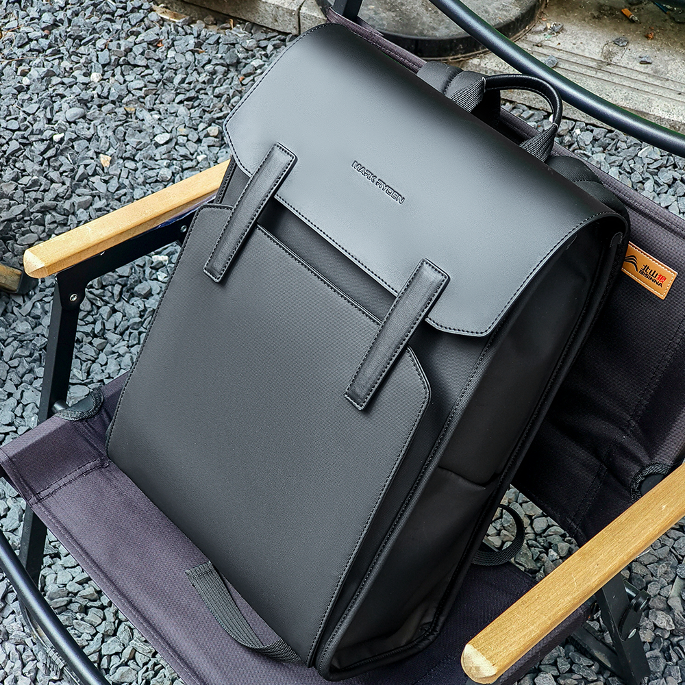 MarkRyden MUKE III black oxford business backpack on chair