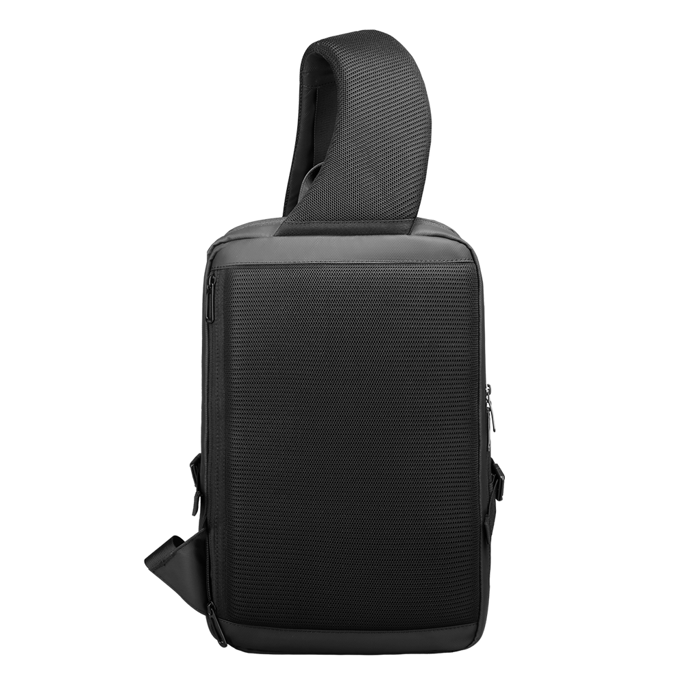 Black large capacity waterproof crossbody bag with textured front panel, multiple zippered pockets, and single adjustable shoulder strap for daily commuting.