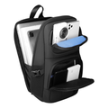 MarkRyden black waterproof crossbody bag with spacious compartments holding laptop, camera, phone