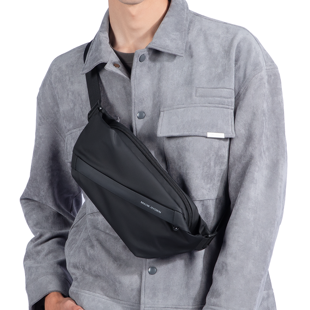 Mark Ryden UrbanStride compact city explorer satchel crossbody bag in black on model