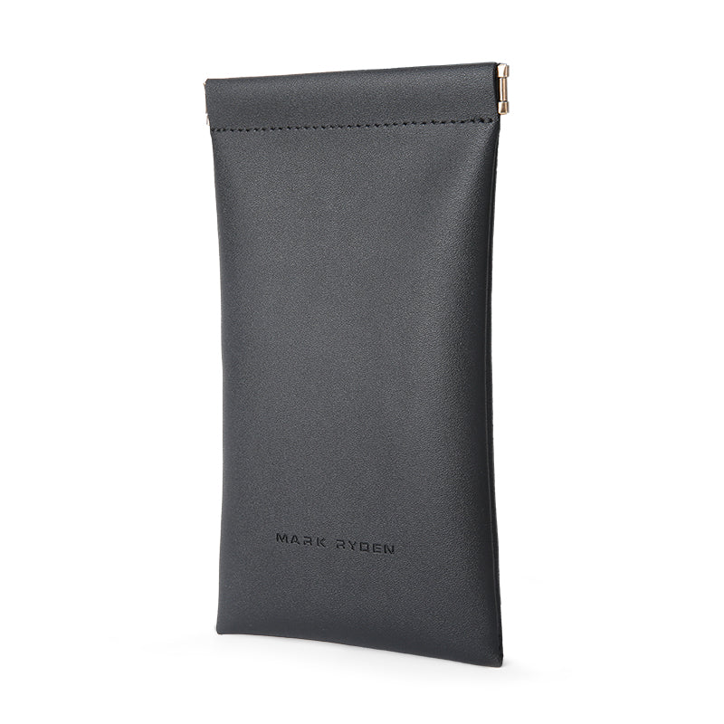 Mark Ryden black leather sunglasses pouch with zipper closure