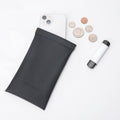 Mark Ryden black leather sunglasses pouch with phone, coins, travel accessory