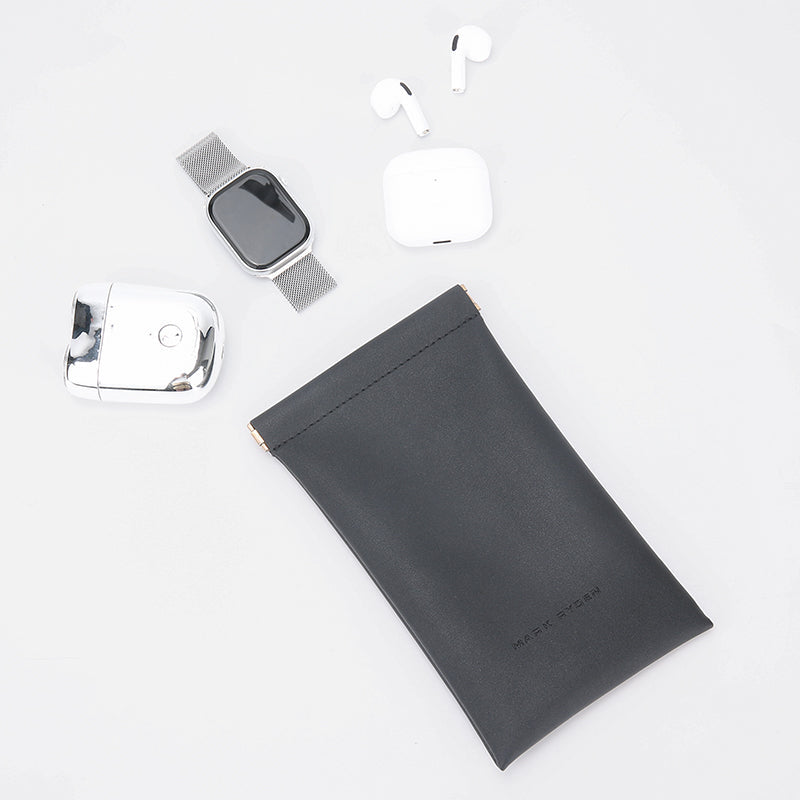 Mark Ryden black leather sunglasses pouch for eyeglasses/data cables