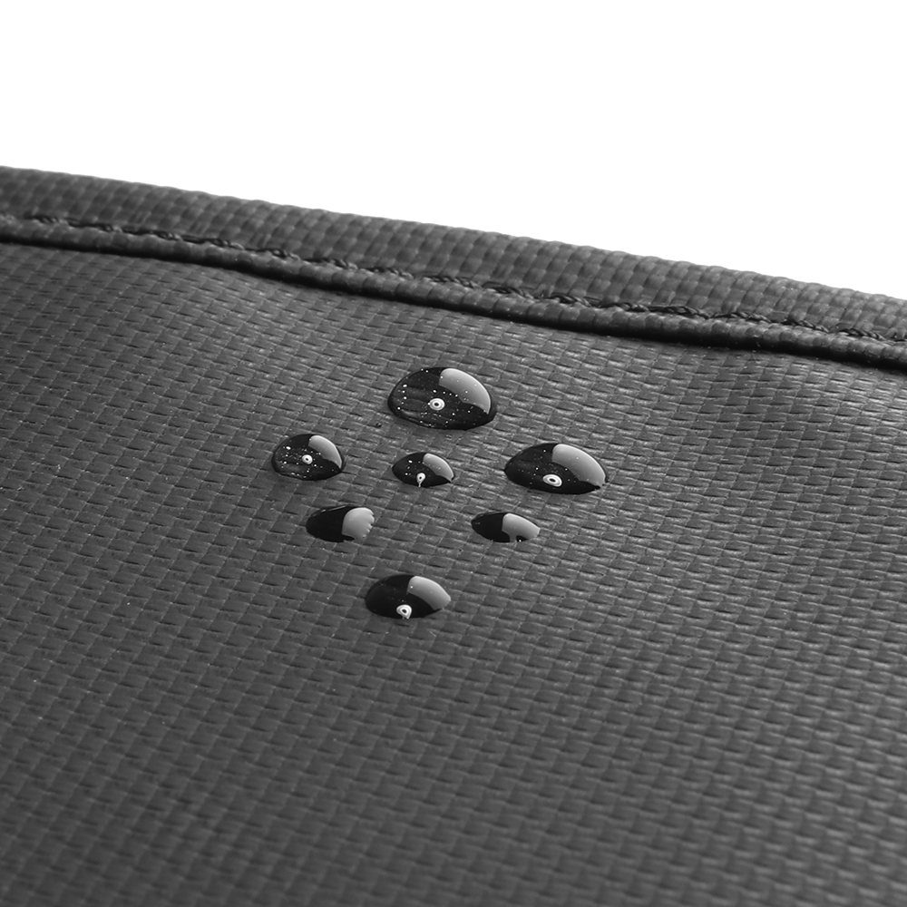 Black MarkRyden crossbody briefcase fabric with water droplets showing waterproof feature