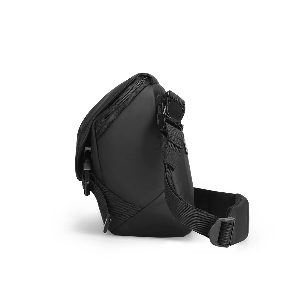 Black leather waterproof multifunction messenger bag with shoulder strap - MarkRyden