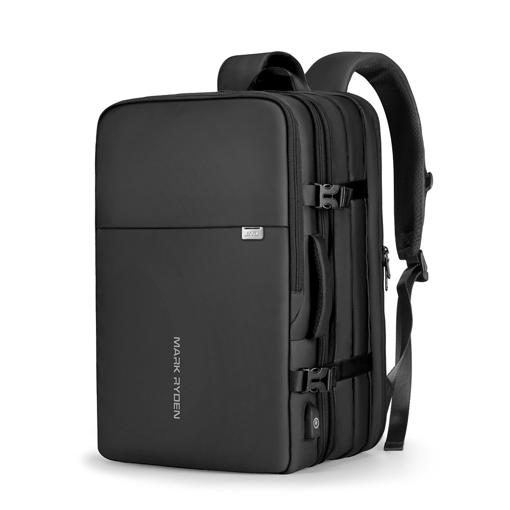 MarkRyden black multi-layered minimalistic backpack compartments