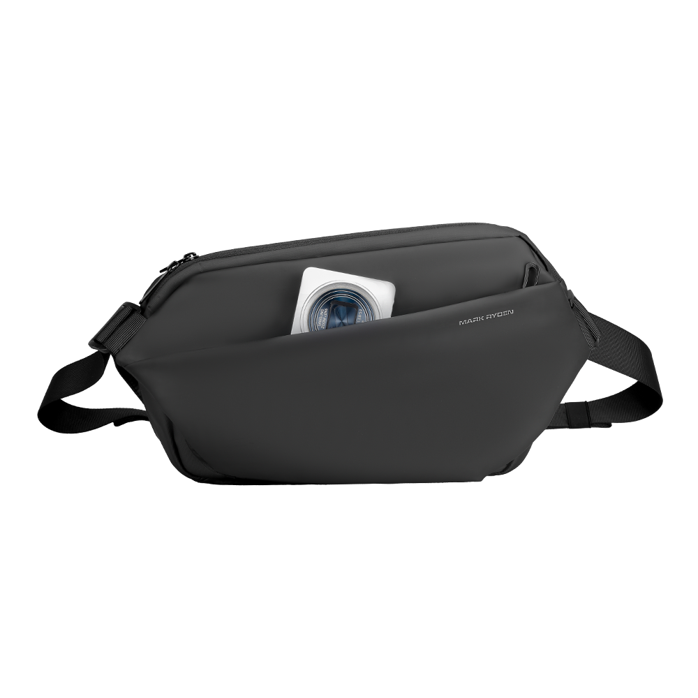 Mark Ryden black leather anti-theft messenger bag with front pocket