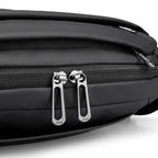 Black leather Fingon Ⅰ large capacity city messenger bag with silver zippers - MARKRYDEN