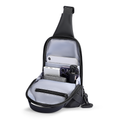 MarkRyden black waterproof crossbody bag with spacious interior holding devices