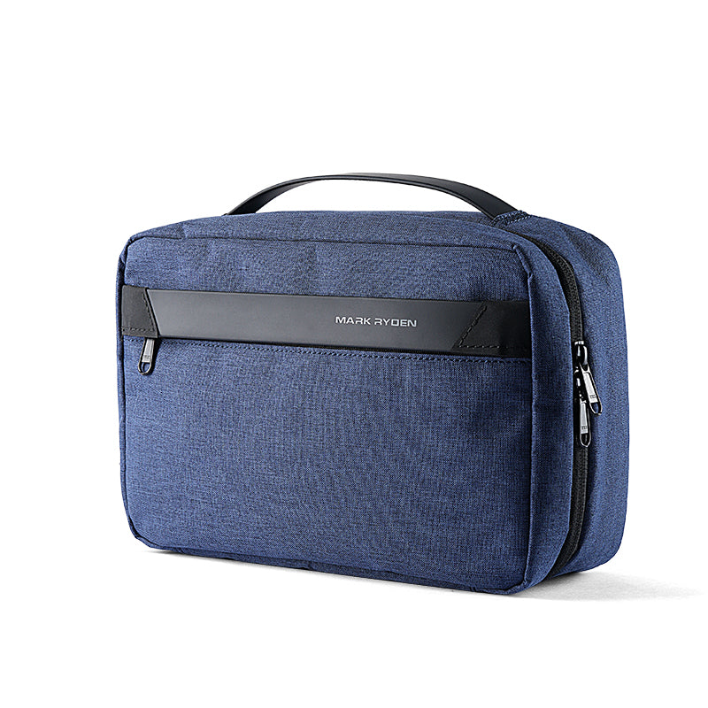 Mark Ryden blue compact washbag with black accents, travel essential