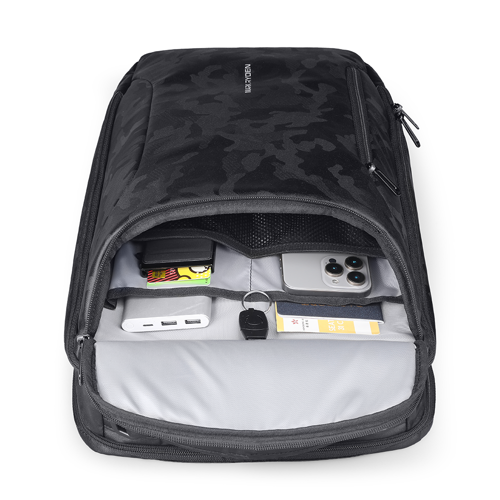 MARKRYDEN black camouflage tactical commuter backpack with organized interior storage
