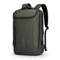 Olive green MarkRyden Compacto Pro backpack with futuristic design, large capacity, multiple zippered compartments, and USB port for daily use.