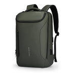 Olive green MarkRyden Compacto Pro backpack with futuristic design, large capacity, multiple zippered compartments, and USB port for daily use.