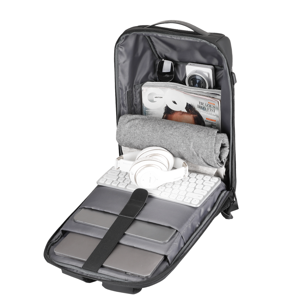 MARKRYDEN Odyssey business backpack with anti-theft TSA lock, holding laptops, headphones, magazine - travel essential