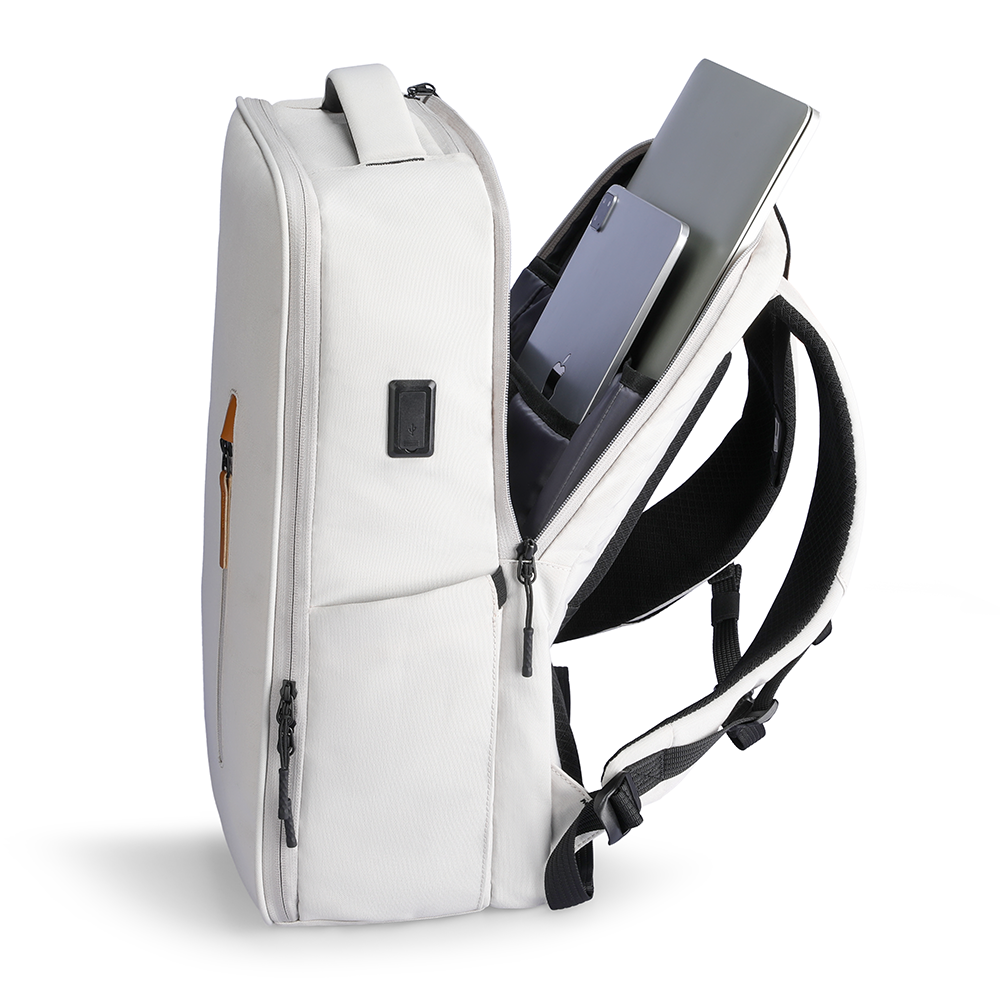 MarkRyden white anti-theft laptop backpack with USB port