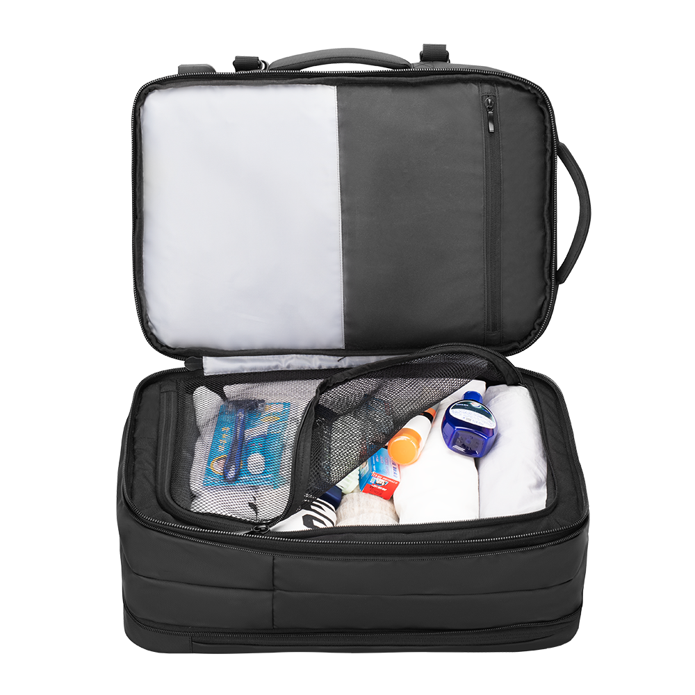 Markryden black expandable laptop backpack with organized compartments for travel