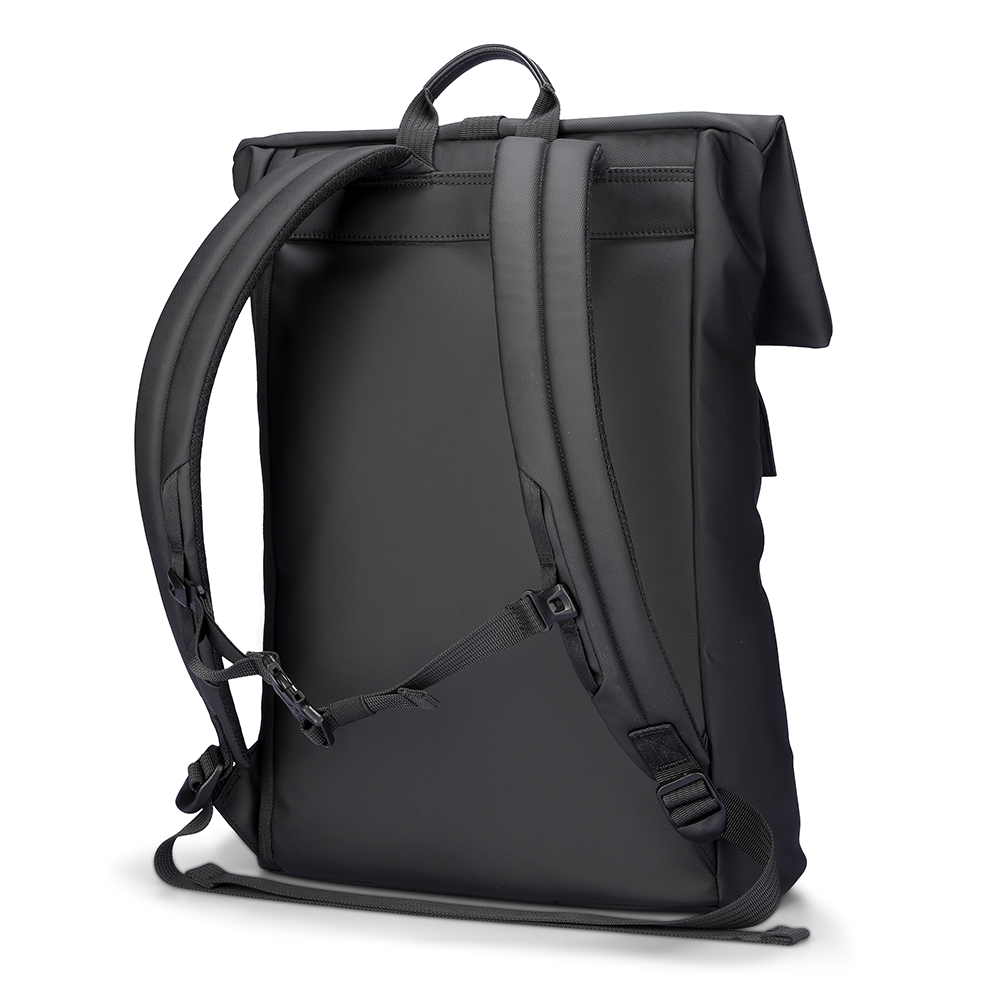 MarkRyden black minimalist daily commute backpack with adjustable straps